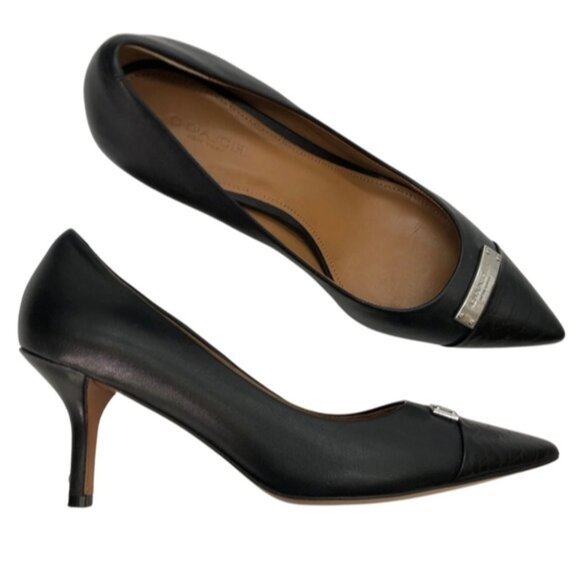 Coach Shoes - Coach Genuine Leather Classic Black Pointed Toe Heels 5